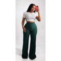 Green textured wide pants
