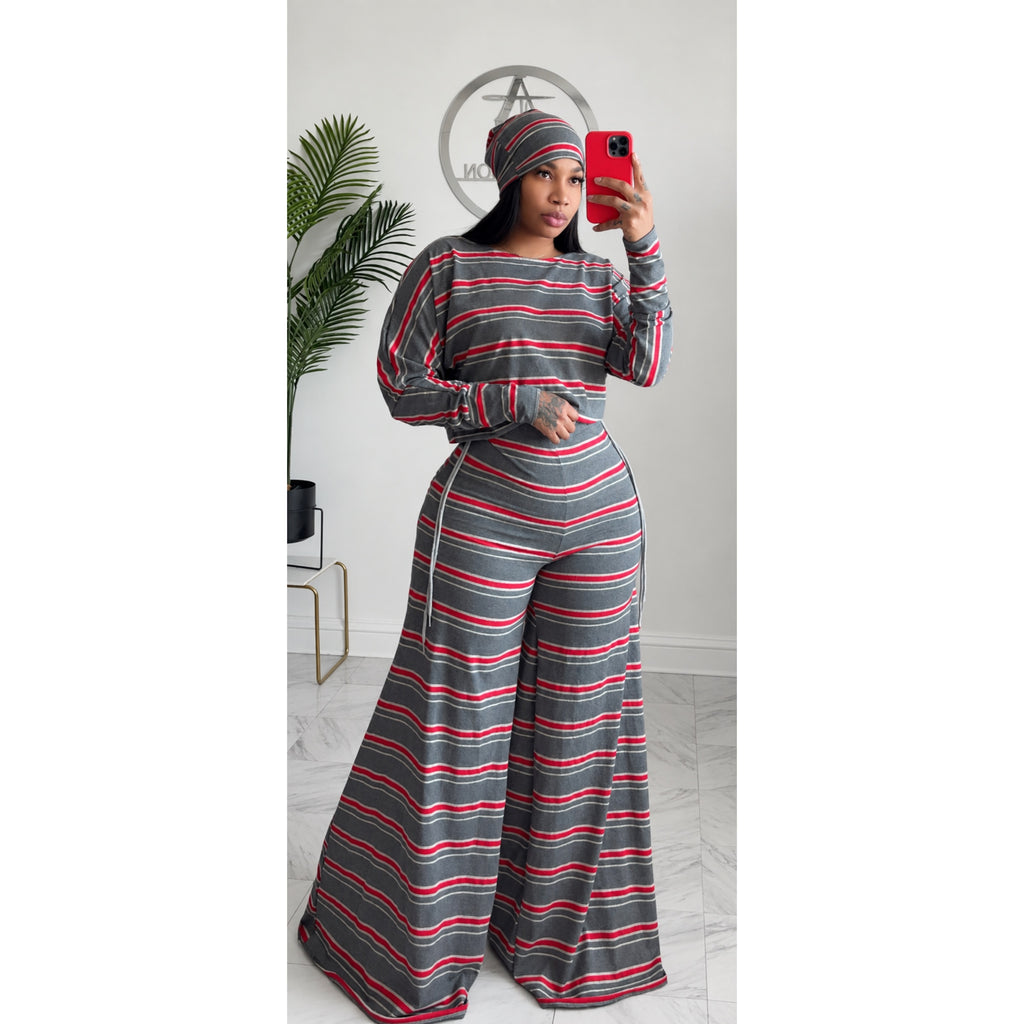 Red/Grey striped Alli set and beanie
