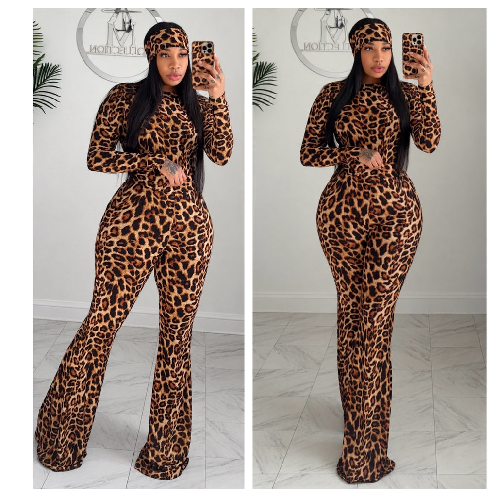 Leopard bell bottoms set