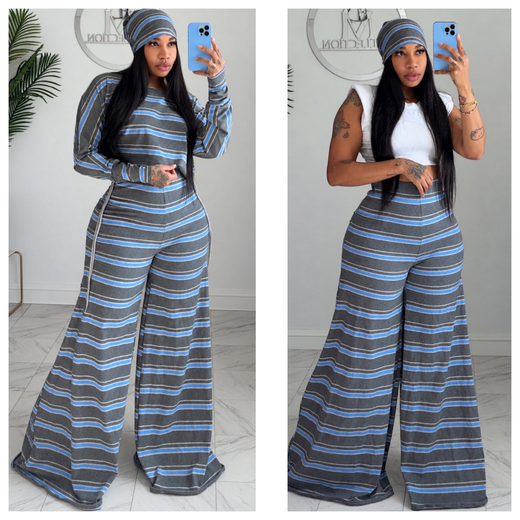 Blue /Grey striped Alli set and beanie