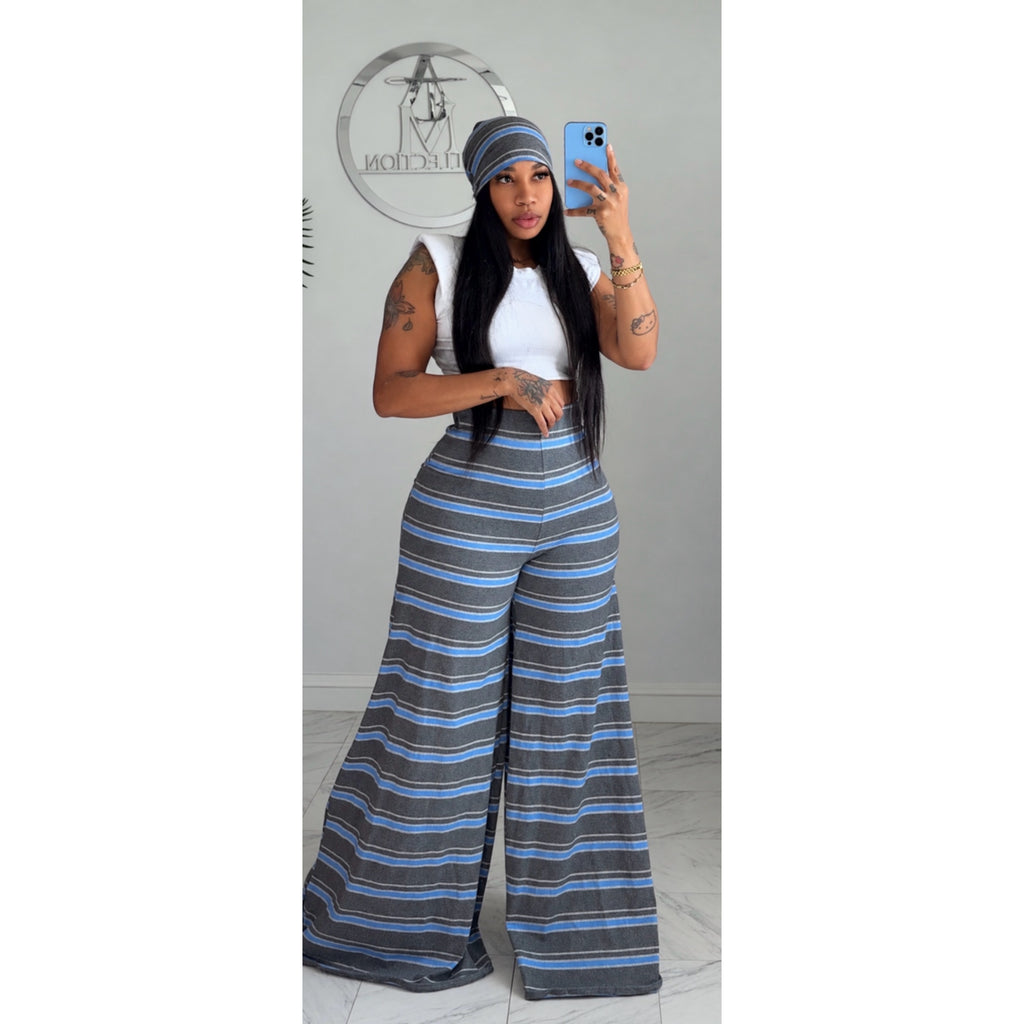 Blue /Grey striped Alli set and beanie