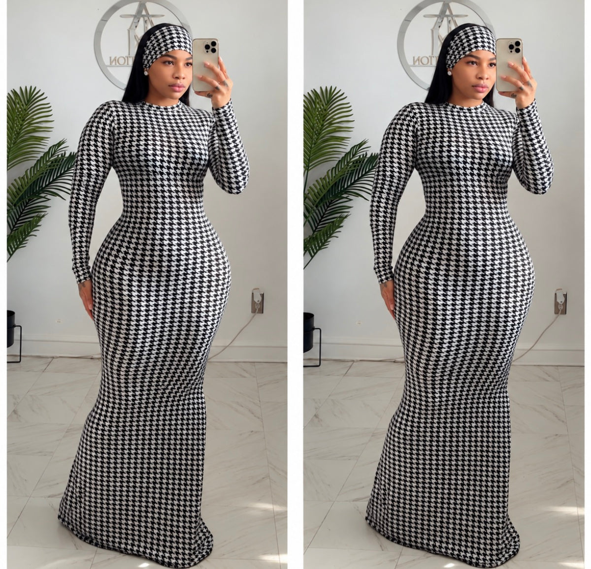 Houndstooth mermaid dress and head band