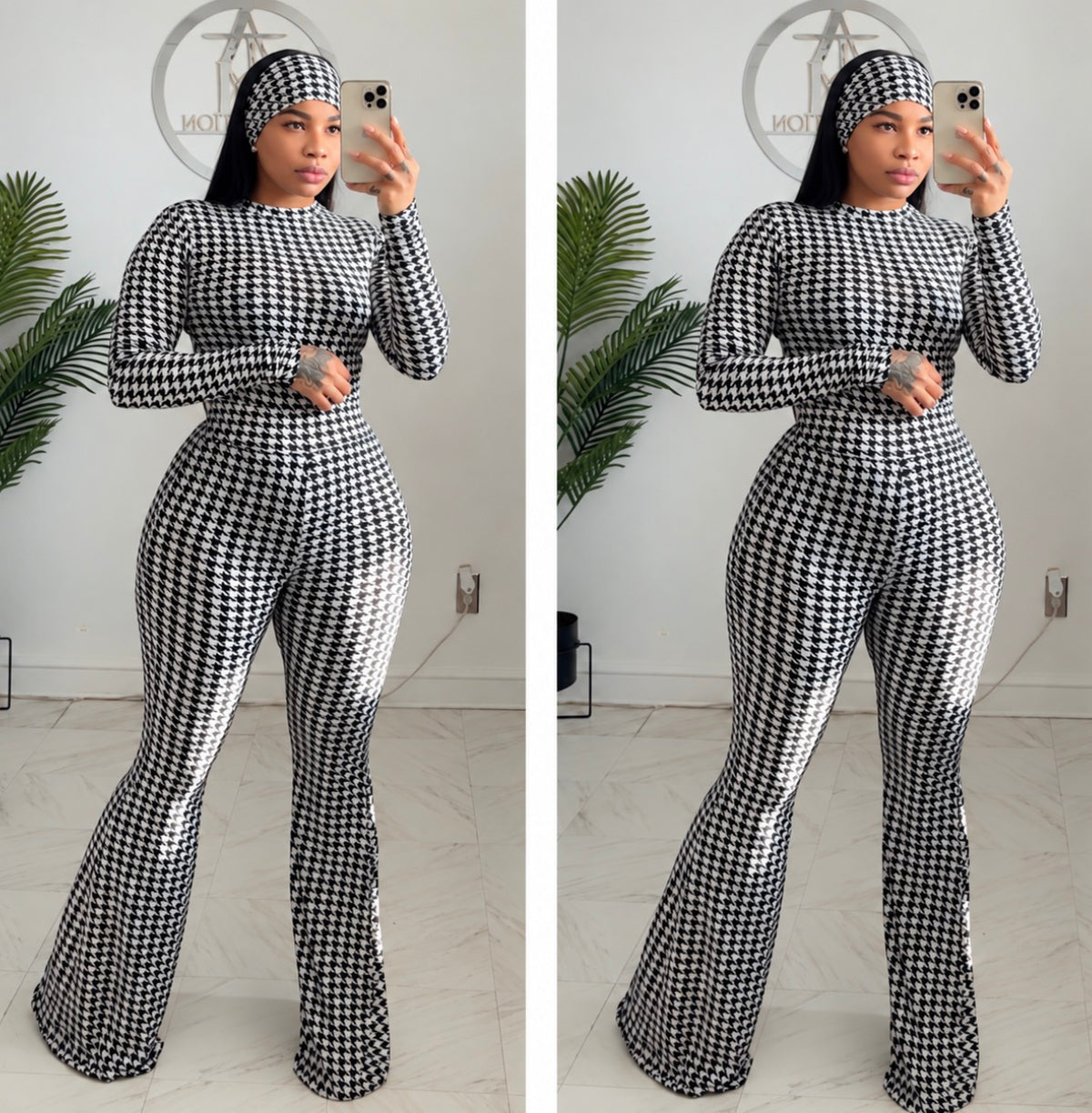 Houndstooth bell bottoms set