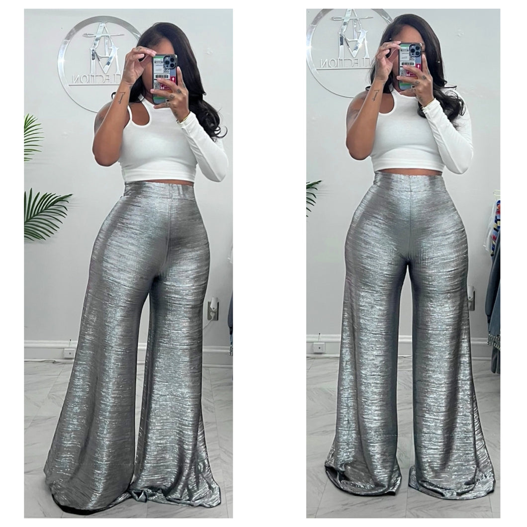 ‼️14 business day processing time ‼️Metallic silver Alli pants