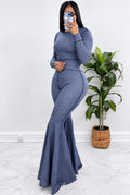 Denim look expose petal bottom pants
